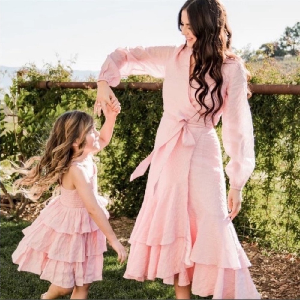 Rachel Parcell Pink Seersucker Long Sleeve Wrap Ruffle - Size XL